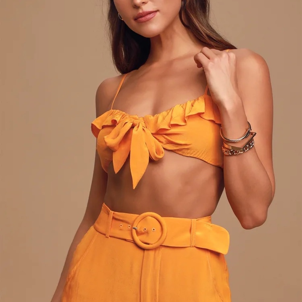 Capulet Orange Ruffled Sleeveless Crop Top Size XS